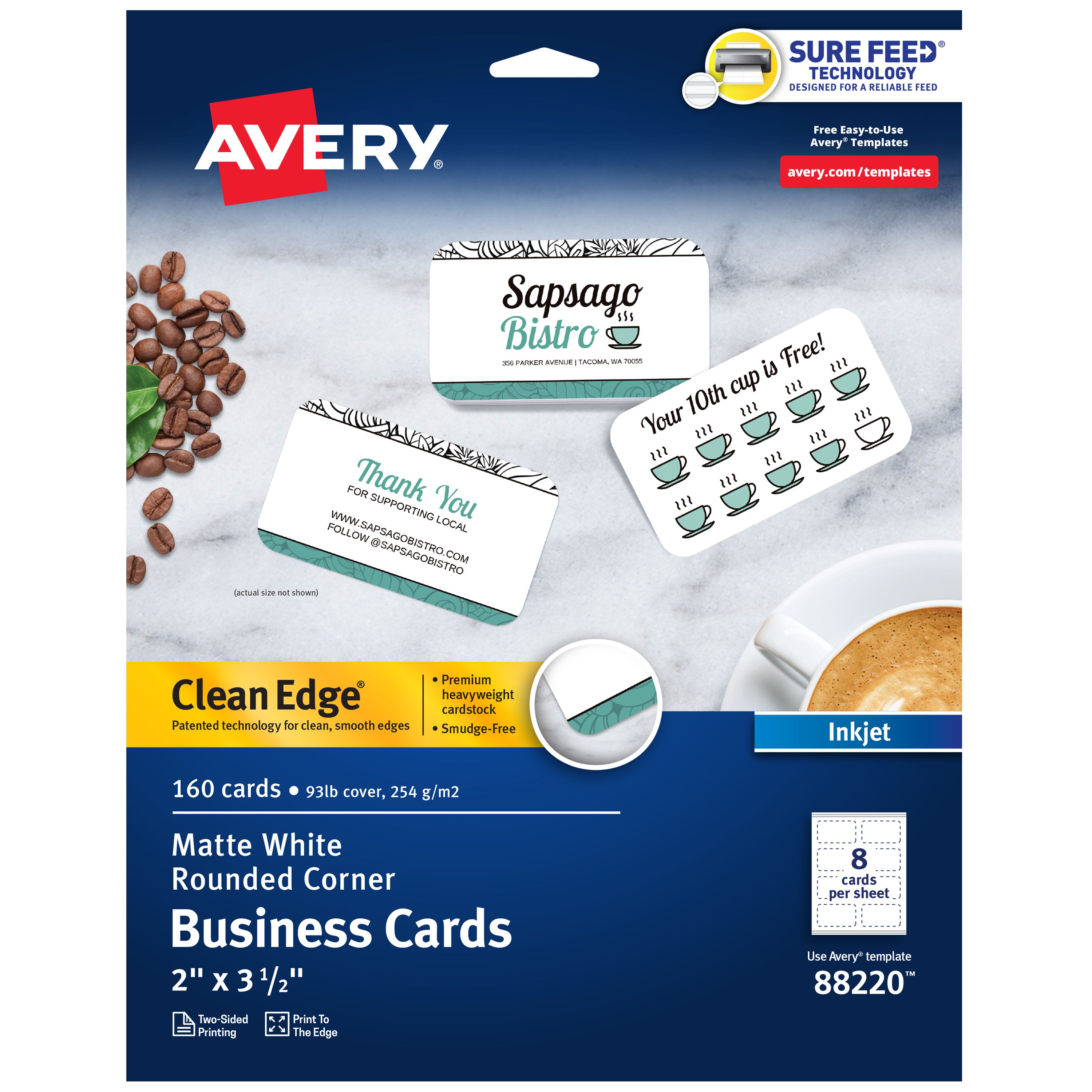 Clean Edge® Business Cards, Rounded Corners, White 88220 | Avery